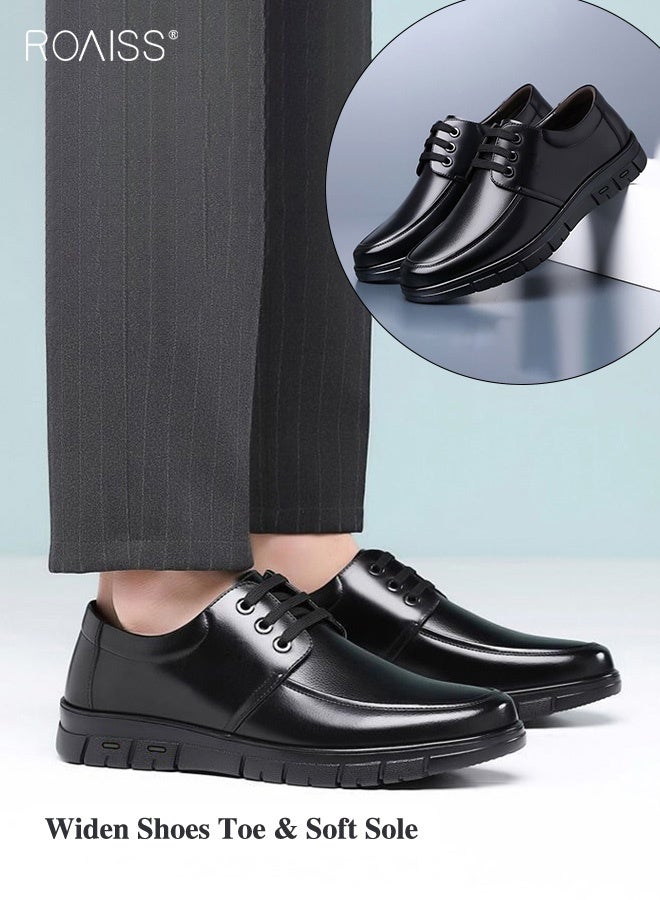 roaiss Formal Wedding Groom Shoes for Men Burnished Premium Textured Soft Sole Comfort Breathable Business Leather Shoes Mens Round Toe Low Top Lace up Front Anti Slip Wear Resistant Work Shoes Black Lightweight - Image 1